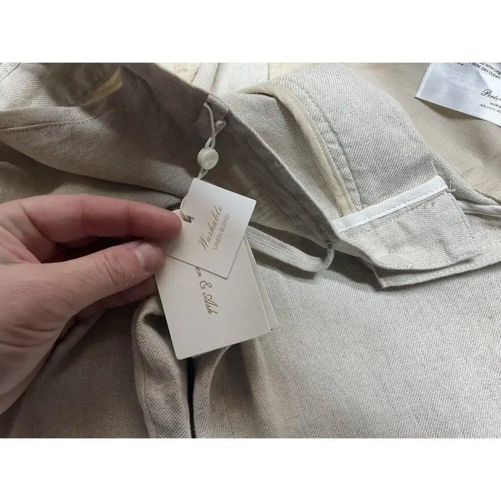 Porter & Ash Pants Mens Size 34 Beige Pleated Linen Blend Drawstring Tapered $88